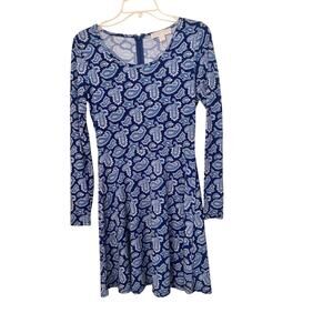 Michael Kors Women's Dress Size XS Blue Paisley Knit 3/4 Arms